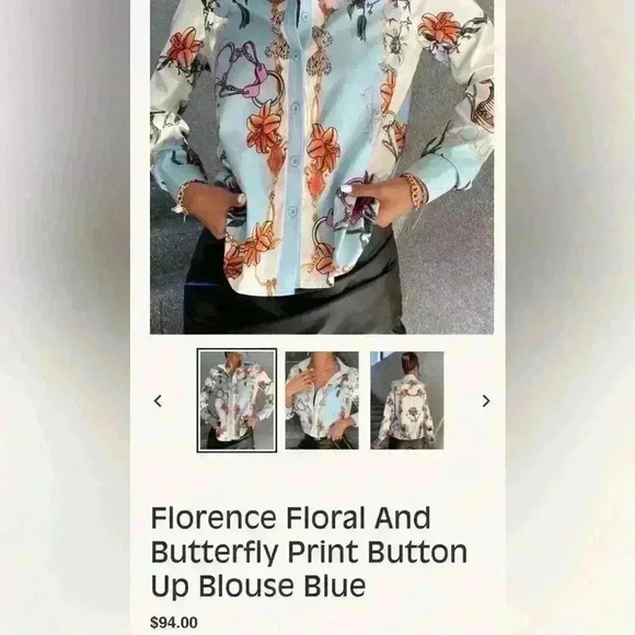Floral And Butterfly Print Button Up Blouse Blue Sz Medium - Picture 5 of 11
